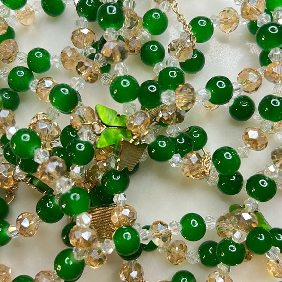 #150 Elegant Green and Gold Beaded Bracelet In Butterfly Charm - Picture 2 of 6